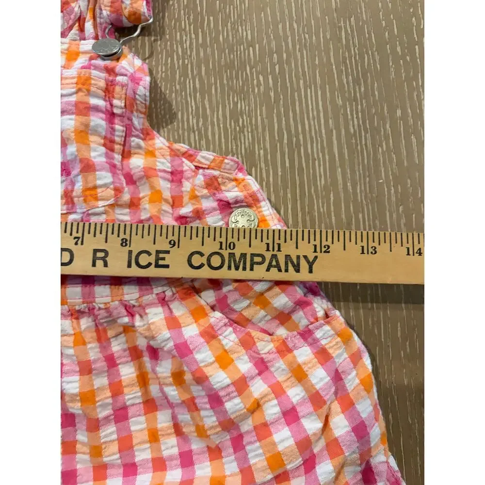 OshKosh B'gosh Toddler Gingham Plaid Shortall Romper Pink Orange 18M Seersucker